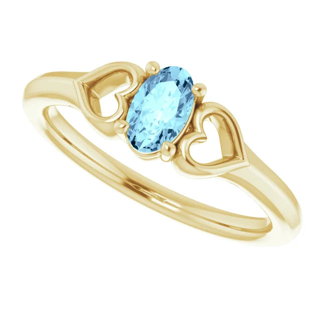 14K Yellow Gold Natural Aquamarine Youth Heart Ring