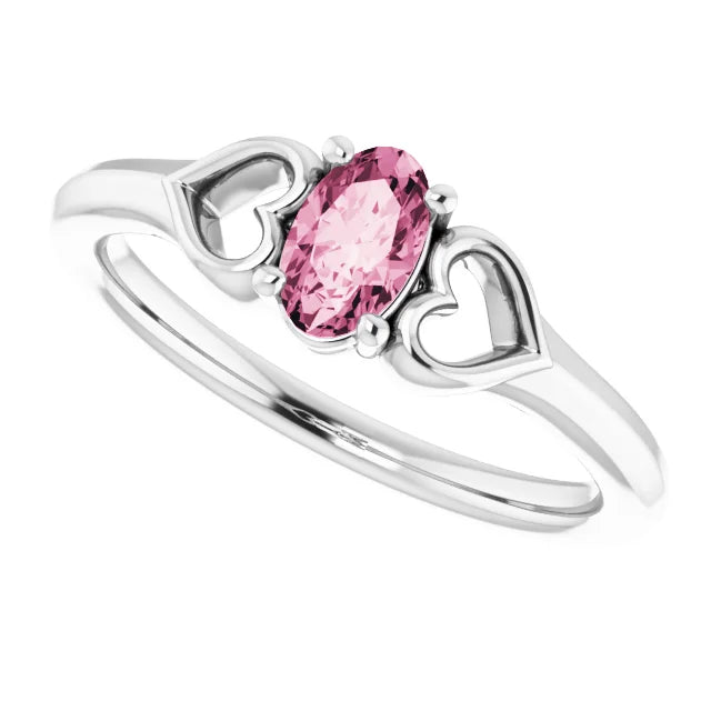 Sterling Silver Imitation Pink Tourmaline Youth Heart Ring