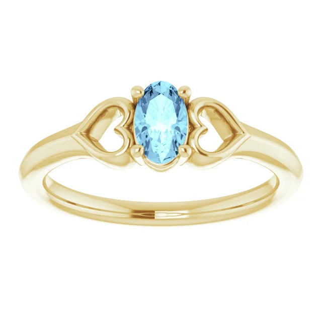 14K Yellow Gold Natural Aquamarine Youth Heart Ring