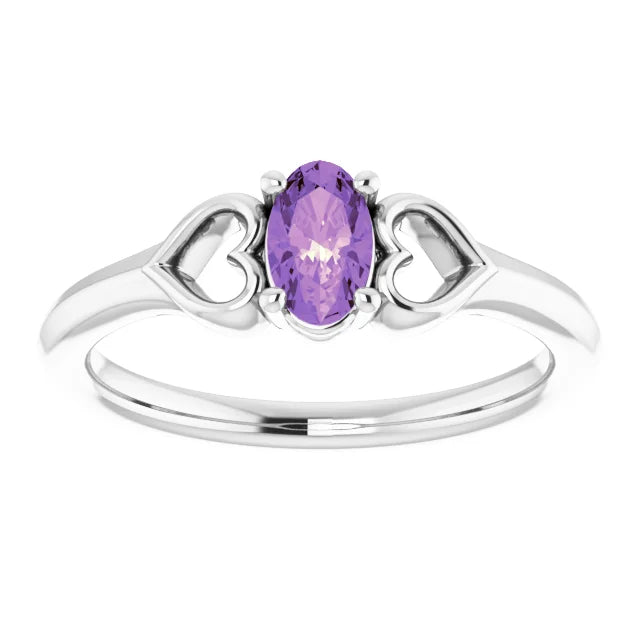 Sterling Silver Natural Amethyst Youth Heart Ring