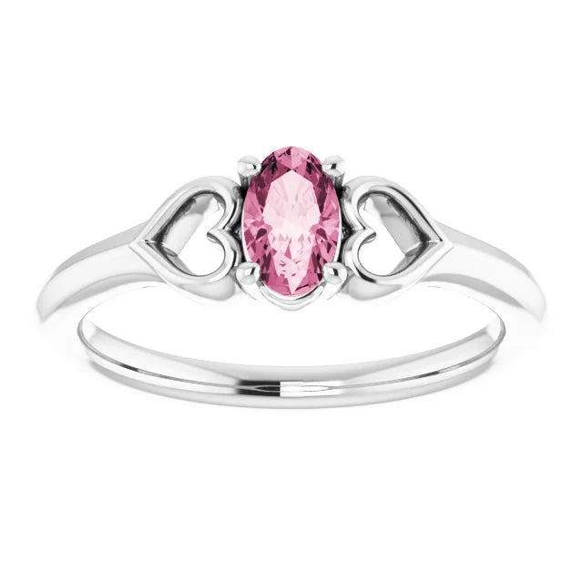 Sterling Silver Imitation Pink Tourmaline Youth Heart Ring
