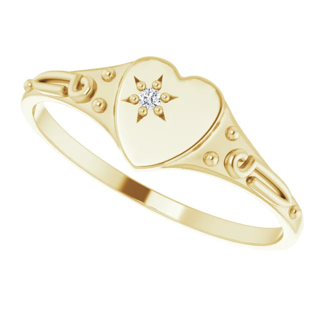 14K Yellow Gold .01 CT Natural Diamond Youth Heart Ring