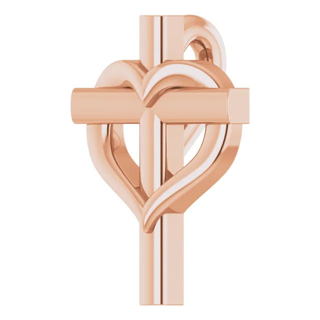 14K Rose Gold Youth Cross with Heart Pendant