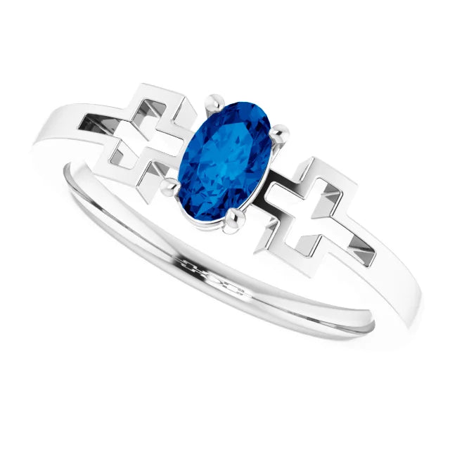 Sterling Silver Lab-Grown Blue Sapphire Youth Cross Ring