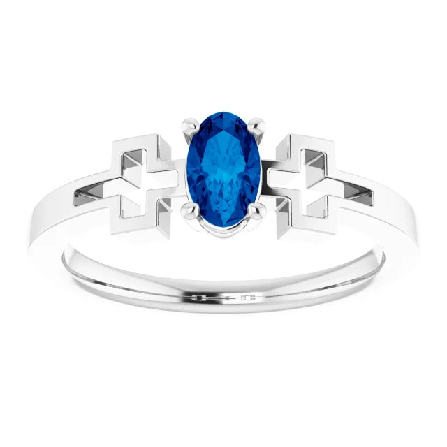Sterling Silver Lab-Grown Blue Sapphire Youth Cross Ring