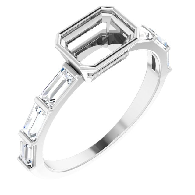 14K White Gold Emerald 1/2 CTW Natural Diamond Semi-Set Engagement Ring