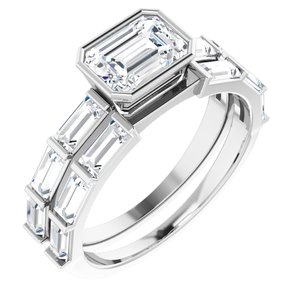 14K White Gold Emerald 1/2 CTW Natural Diamond Semi-Set Engagement Ring