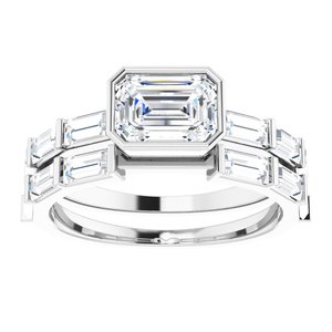 14K White Gold Emerald 1/2 CTW Natural Diamond Semi-Set Engagement Ring