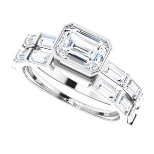 14K White Gold Emerald 1/2 CTW Natural Diamond Semi-Set Engagement Ring