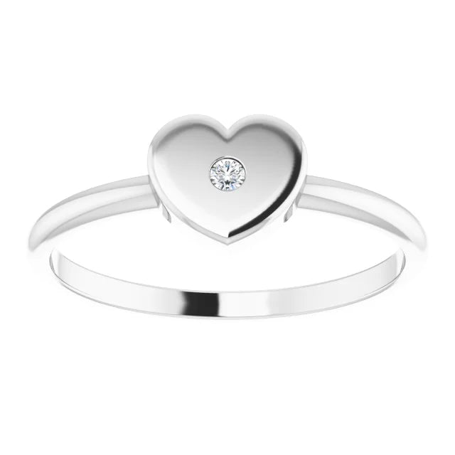 14K White Gold .01 CT Diamond Solitaire Heart Youth Ring
