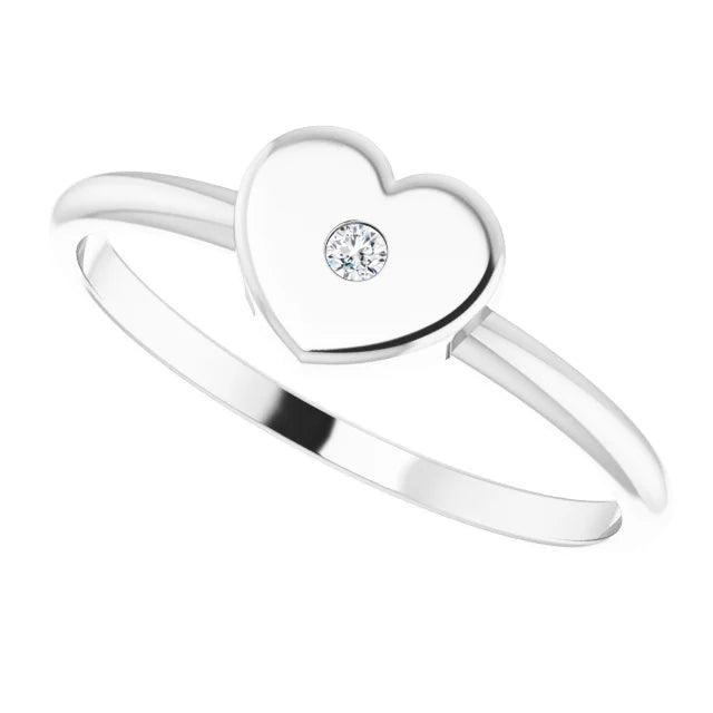 14K White Gold .01 CT Diamond Solitaire Heart Youth Ring