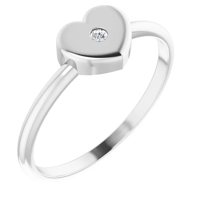 14K White Gold .01 CT Diamond Solitaire Heart Youth Ring