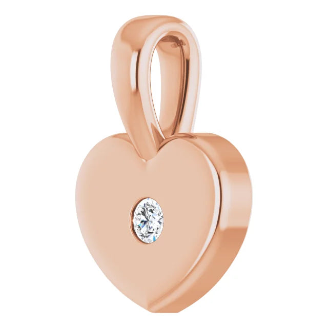 14K Rose Gold .01 CT Diamond Youth Heart Pendant