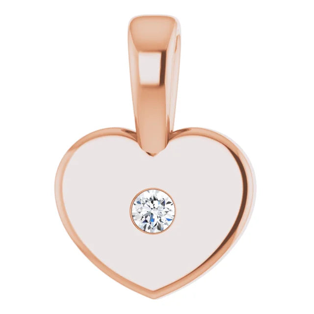 14K Rose Gold .01 CT Diamond Youth Heart Pendant
