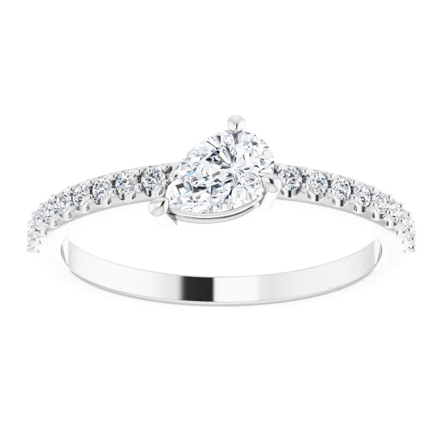 14K White 6x4 mm Pear Forever One™ Lab-Grown Colorless Moissanite & 1/6 CTW Natural Diamond Ring