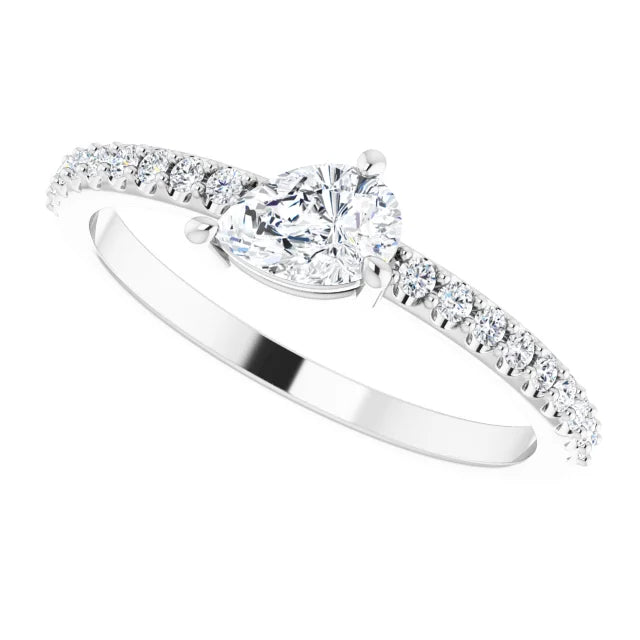 14K White 6x4 mm Pear Forever One™ Lab-Grown Colorless Moissanite & 1/6 CTW Natural Diamond Ring