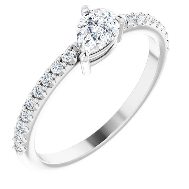 14K White 6x4 mm Pear Forever One™ Lab-Grown Colorless Moissanite & 1/6 CTW Natural Diamond Ring
