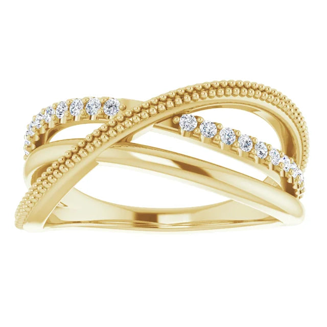14K Yellow Gold 1/5 CTW Natural Diamond Criss-Cross Ring
