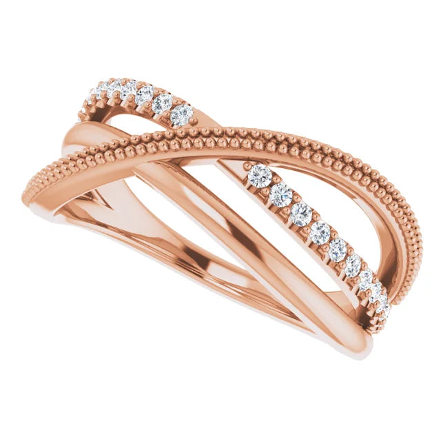 14K Rose Gold 1/5 CTW Natural Diamond Criss-Cross Ring