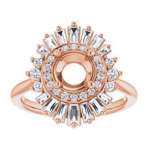 14K Rose Gold Round 1/2 CTW Natural Diamond Semi-Set Engagement Ring