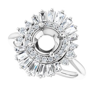 14K White Gold Round 1/2 CTW Natural Diamond Semi-Set Engagement Ring