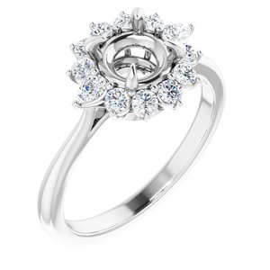 14K White Gold Round 1/2 CTW Natural Diamond Semi-Set Halo-Style Engagement Ring