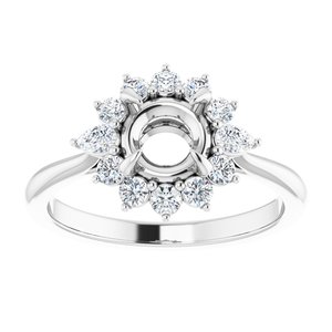 14K White Gold Round 1/2 CTW Natural Diamond Semi-Set Halo-Style Engagement Ring
