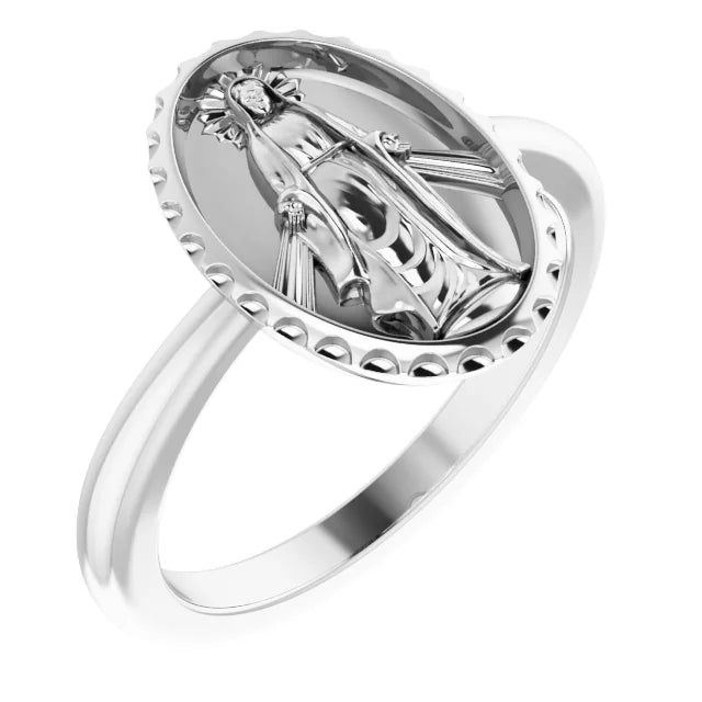 14K White Gold Miraculous Medal Ring