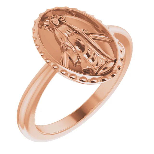 14K Rose Gold Miraculous Medal Ring