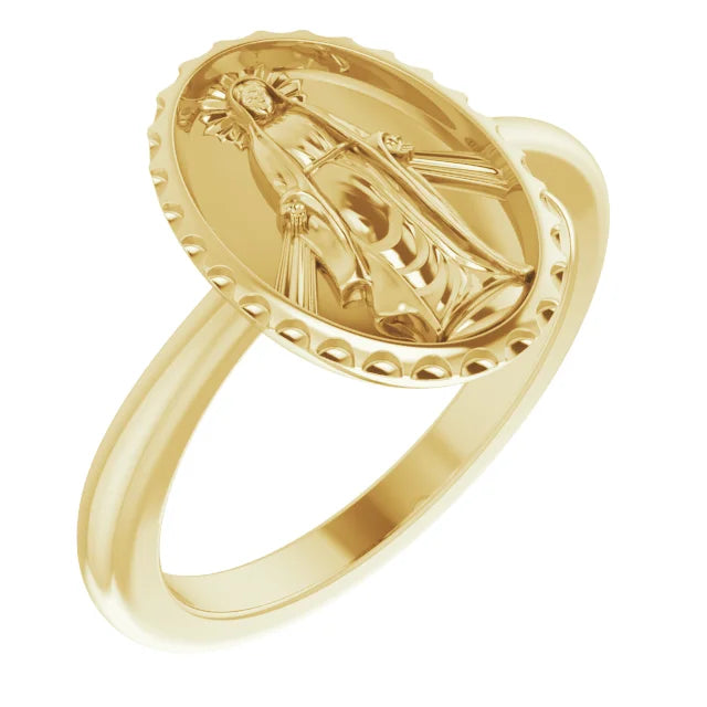 14K Yellow Gold Miraculous Medal Ring