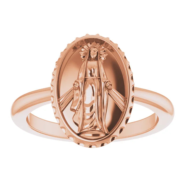 14K Rose Gold Miraculous Medal Ring