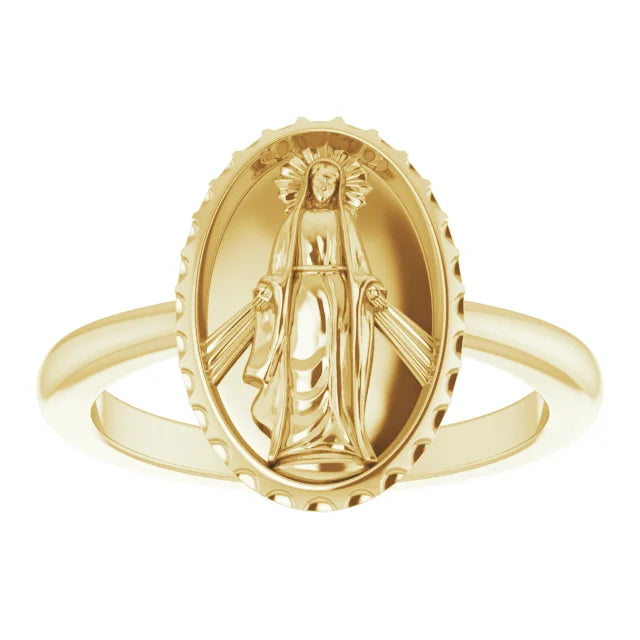 14K Yellow Gold Miraculous Medal Ring