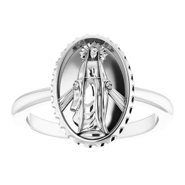 14K White Gold Miraculous Medal Ring
