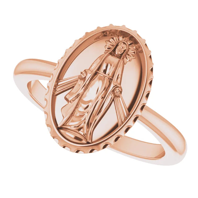 14K Rose Gold Miraculous Medal Ring