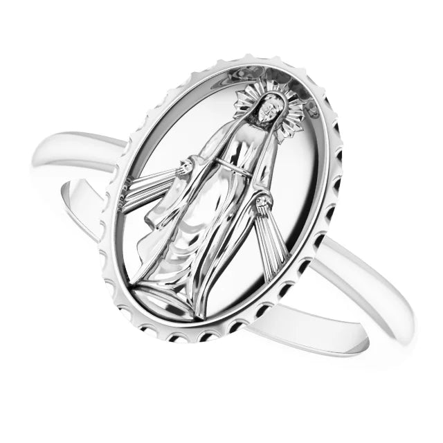 14K White Gold Miraculous Medal Ring