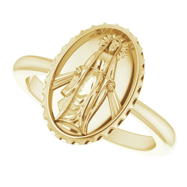 14K Yellow Gold Miraculous Medal Ring