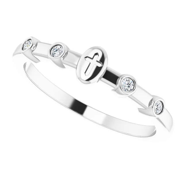 14K White Gold .06 CTW Natural Diamond Stackable Cross Ring
