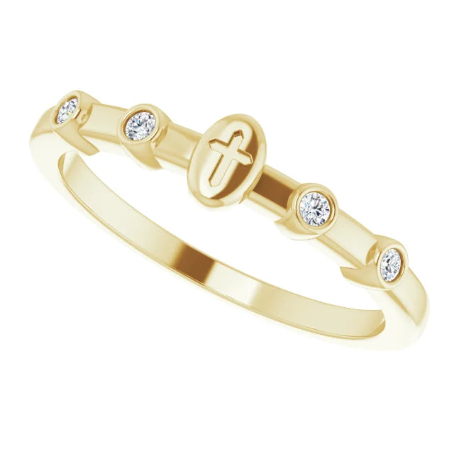 14K Yellow Gold .06 CTW Natural Diamond Stackable Cross Ring