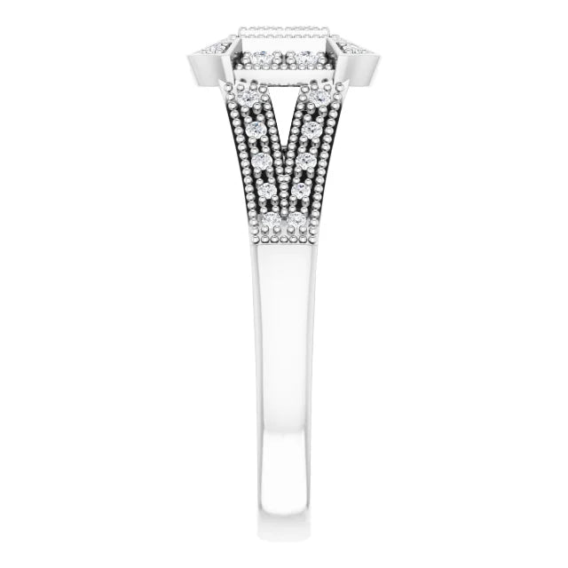 Sterling Silver Cubic Zirconia Halo-Style Illusion Ring Size 7