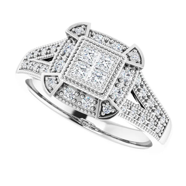 Sterling Silver Cubic Zirconia Halo-Style Illusion Ring Size 7