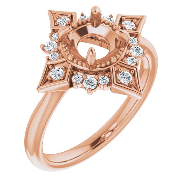 14K Rose Gold Round 1/5 CTW Diamond Semi-Set Engagement Ring