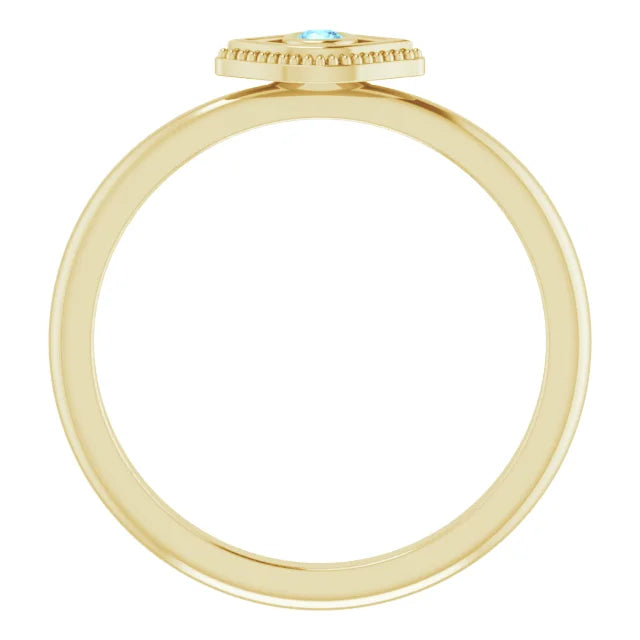14K Yellow Gold Natural Aquamarine Stackable Evil Eye Ring