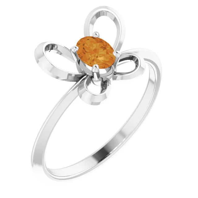 14K White Gold 4x3 mm Oval November Youth Butterfly Birthstone Ring