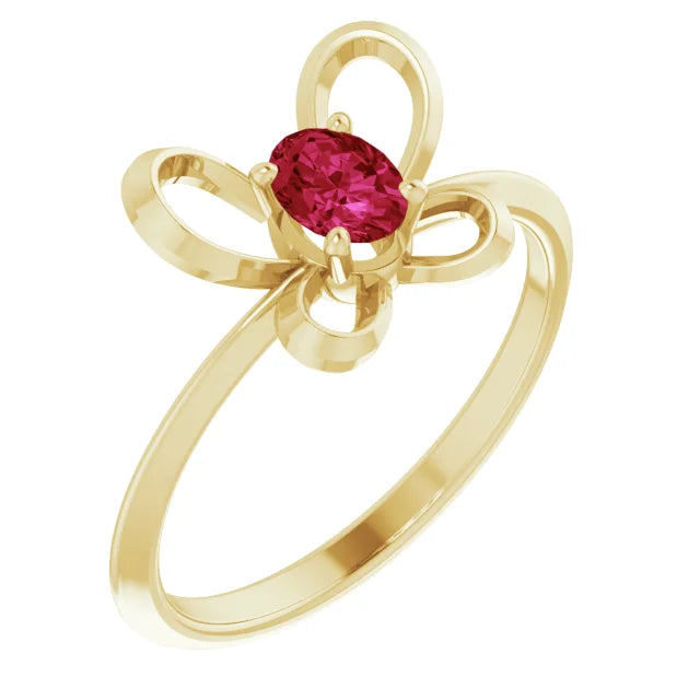 14K Yellow Gold 4x3 mm Oval July Youth Butterfly Birthstone Ring
