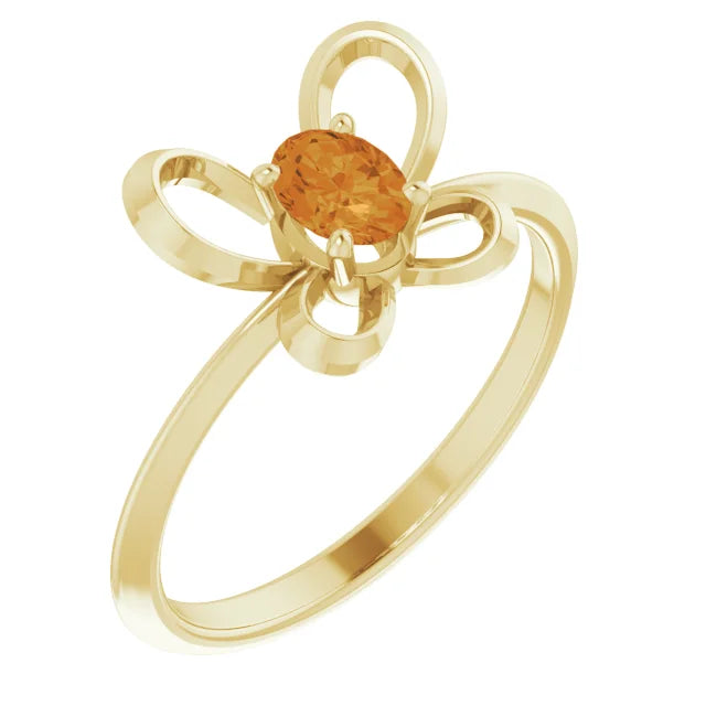 14K Yellow Gold 4x3 mm Oval November Youth Butterfly Birthstone Ring