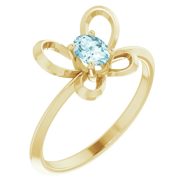 14K Yellow Gold 4x3 mm Oval December Youth Butterfly Birthstone Ring