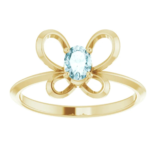 14K Yellow Gold 4x3 mm Oval December Youth Butterfly Birthstone Ring