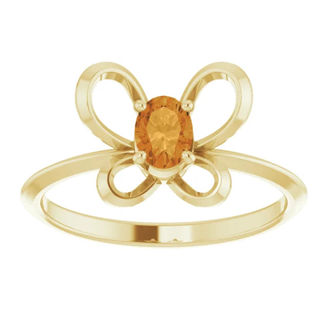 14K Yellow Gold 4x3 mm Oval November Youth Butterfly Birthstone Ring