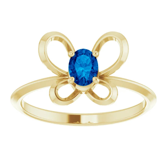 14K Yellow Gold 4x3 mm Oval September Youth Butterfly Birthstone Ring