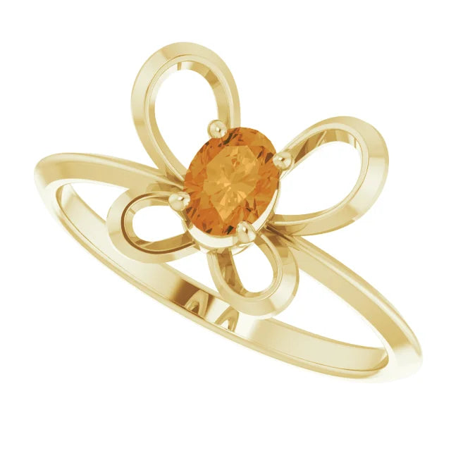 14K Yellow Gold 4x3 mm Oval November Youth Butterfly Birthstone Ring